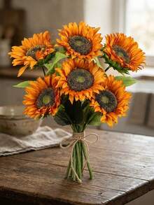 8/4/1pc Orange Artificial Sunflower, Simulated Orange Velvet Sunflower, Autumn Warm Tone Bouquet, Perfect For Home, Wedding, Party, Centerpiece, Bridal Bouquet, Thanksgiving, Table Arrangement, Wreath And Spring/Summer Holiday Handmade Crafts Decor - Multicolor - View 3