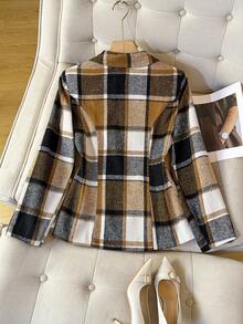 Autumn/Winter Casual Plaid Short Wool Blazer - Brown - View 2