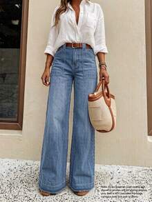 New Women's High-Quality Fashion Casual Loose Fit Denim Wide Leg Jeans, Comfortable Fit, Suitable For All Seasons, Daily Stylish Fall - Light Wash - View 2