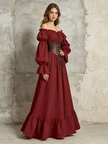 Renaissance Medieval Dress For Women, Off Shoulder Long Puff Sleeve ...
