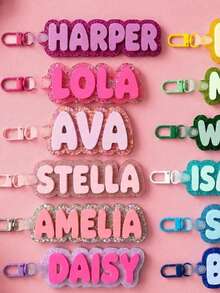 Personalized Bubble Name Keychain, Custom Acrylic Backpack Tag, Cute School Bag Charm - Multicolor - View 5