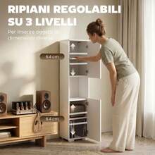 Schlanker 5-Etagen-Multimedia-Schrank mit Verstellbaren Regalen, Weiß - Weiss - Übersicht 8