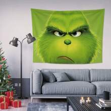 The Grinch 1PC Christmas Hanging Fabric, Party Supplies Hanging Decoration, Curtain Backdrop Tapestry, Green Monster Print Pattern, Rectangular Format, Atmospheric Background Cloth, Suitable For Winter Home Decor, Christmas Party, Photo Shoot, Holiday Soft Decoration - Multicolor - View 3