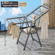 Movable 1.4M Double‑Tier Drying Rack, Foldable Metal Clothes Drying Rack With Hidden Moving Casters, Multi‑Rod Large‑Capacity Load‑Bearing Garment Airer, Anti‑Slip Base Stable Household Laundry Tool For Balcony And Indoor Home Use - Grey - View 5