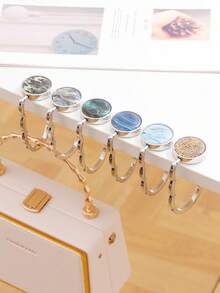 1pc Portable Foldable Desk Side Hanging Bag Hook, Gold-Plated Metal Marble Liquid Sand Pattern, No-Drill Handbag Storage Clip For Student Office Desk, Multiple Colors Highly Attractive Desktop Bag Hanger - Multicolor - View 2