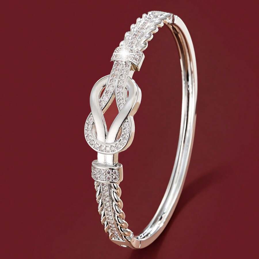 1pc Line Wrapped Knot Design Cubic Zirconia Inlaid Women Bracelet, Casual Gift - Multicolor - View 1