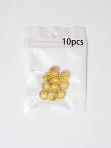 10-200顆 12mm 黃色珍珠花，中心鑲嵌黃色珍珠，周圍環繞小白色水鑽，向日葵圖案，亮面鈕扣水鑽花，DIY手工配件，適用於花卉頭飾與衣飾裝飾 - 12mm黃珍珠花 - 查看 12