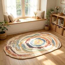 1pc Abstract Swirl Tie Dye Asymmetrical Round Area Rug, Soft Plush Material, Comfortable Touch, Non-Slip Backing, Easy To Clean, Suitable For Living Room, Bedroom, Study, Dormitory, Modern Bohemian Style Home Decor And Housewarming Gift Decoration - Multicolor - View 1