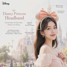 1PC Disney Style Princess Crown Sequin Minnie Mouse Ear Headband, Shiny Colorful Sequin Mouse Ears With Peach Satin Bow And Rhinestone Gold Crown Top, Essential Accessory For Disney Theme Park Travel And Vacation Outfits - Multicolor - View 3