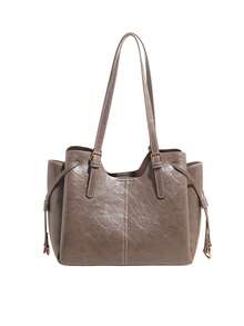 Large Capacity Retro Elegant Practical Texture Tote Bag, Stylish, Simple And Atmospheric Style, Suitable For Friends' Gatherings And Dates. - Brown - View 7