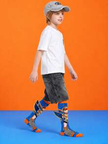 Boys 3D Wing Robot Knee‑High Socks, Cute Cartoon Superhero Printed Novelty Mid‑Calf Socks For Kids - Multicolor - View 7