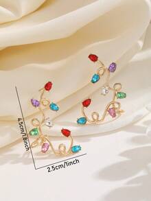 1 Set Of 2 European And American Style Colorful Gemstone Vine Earrings, Niche Design Fashion Retro Colorful Ear Jewelry, Women's Daily Wear Jewelry Accessories, Best Friend Gift - Earrings - View 5