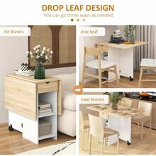 Folding Dining Table, Drop Leaf Table Small Spaces, Foldable Table With Drawer And Storage Shelves Kitchen, Dining Room, Oak On-Site - 1 - View 5