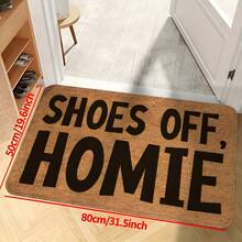 1pc Flannel Doormat, Faux Coconut Shell Brown Texture, Funny Text Print Shoes Off, Homie, Rubber Non-Slip Bottom, Absorbent, Machine Washable; Suitable For Entryway, Foyer, Porch, Apartment Rental, Pet Home Decor, Fun Housewarming Gift - Multicolor - View 6