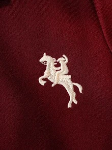 Boys Long Sleeve Polo Shirt, Contrast Collar And Embroidered Design, Classic Preppy Style Back To School Casual Top, Suitable For Autumn - Burgundy - View 8