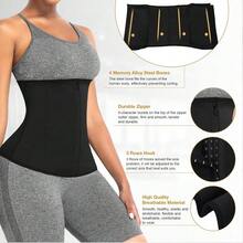 1pc Women's Adjustable Hook & Zipper Waist Trainer, High Compression Waist Cincher, Breathable Waist Belt Body Shaper, Suitable For Sports And Daily Wear - Black - View 4