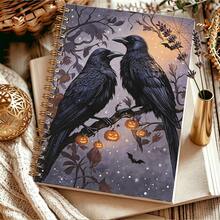 DANPERJI 1pc A5 Spiral Notebook, Atmospheric Halloween Dual Ravens Bat Art Print Cover, Note‑Taking Diary,Gothic‑Fall‑Festive Aesthetic, Home & Office Scenarios, Idea Jotting, Personal Memory Log Journal - NX-1 - View 4