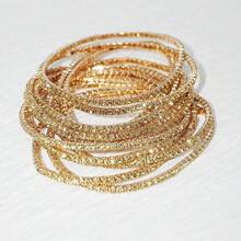 Fashionable Women's Inlaid Diamond Elastic 12-Piece Set Bracelet Gold Bangle - Gold - View 1