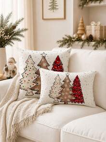 4 pièces, Père Noël, Sapin de Noël, Renne, Bonhomme de neige, Flocon de neige, Noël, Joyeux Noël, Décoration de Noël, Cadeau de Noël, Fermeture éclair cachée, Sans rembourrage, Convient pour la décoration de la maison, Décoration du salon, Taie d'oreiller, Housse de coussin, Housse d'oreiller, Coussin décoratif de canapé, Housse de tapis, Coussin moelleux - Multicolore - Voir 5