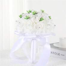 Artificial PE Rose Mini Hand Bouquet, Bridesmaid Handheld Flower, Flower Girl Mini Bouquet, Wedding Engagement Photo Prop, Graduation Photo Party Stage Performance Artificial Flower Decoration - 1PC - View 1