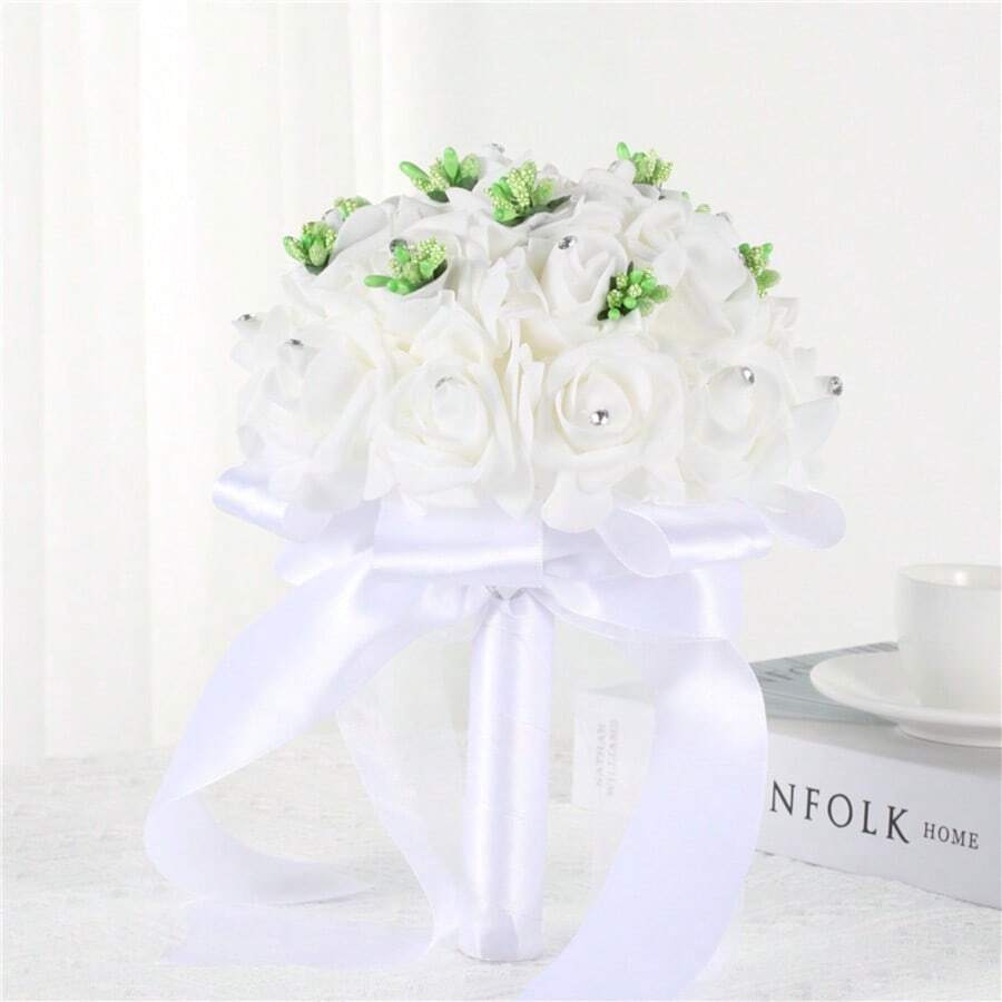 Artificial PE Rose Mini Hand Bouquet, Bridesmaid Handheld Flower, Flower Girl Mini Bouquet, Wedding Engagement Photo Prop, Graduation Photo Party Stage Performance Artificial Flower Decoration - 1PC - View 1