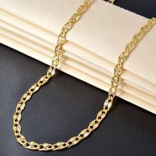 1pc 18K Gold Plated Copper 750 Italian Flat Textured Necklace, Unisex, Daily Wear - Gold - View 7