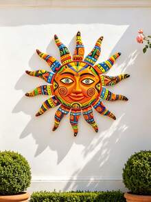 1PC 2.5D Colorful Metal Sun Face Wall Art, 12.99 Inch Creative Iron Sun Sculpture, Reusable Hanging Wall Decor For Outdoor Garden Yard Porch Fence Party Decoration - 3 - View 4