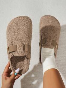 Casual Retro Slouchy Mule Shoes With Adjustable Buckle, Closed Toe Slip-On Slippers - Brown - View 1