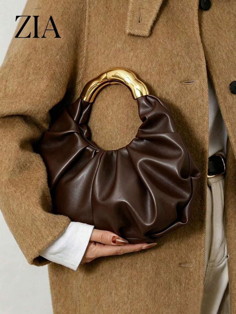 Cloud-Shaped Pleated Underarm Bag, PU Material, Suitable For Daily Use, Shopping, Commuting, Work, And University