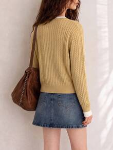Women's Autumn/Winter Minimalist Casual Versatile 2 In 1 Knit Cardigan Sweater Jacket - Ginger - View 2