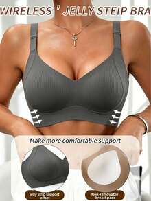 5 Pcs  Women's Wire-Free Seamless Bra, Adjustable Shoulder Straps, Supportive And Shaping Bra,Ribbed Push-Up Bra,Sports Bra,Women's Underwear - Multicolor - View 4