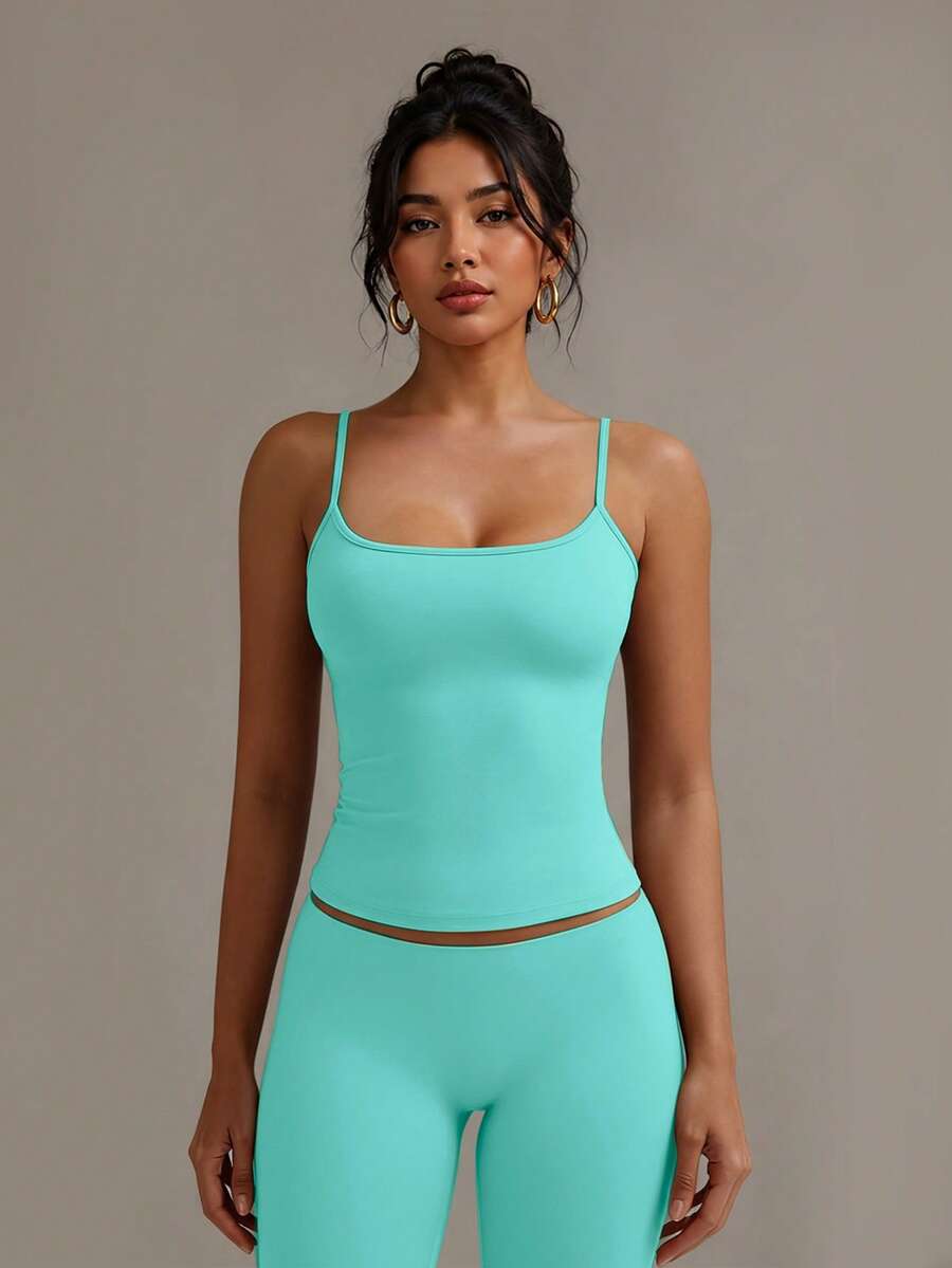 XLLAIS Sexy Backless Women Camisole, Elastic Casual Spaghetti Strap Tank Top Summer, Y2K Aesthetic - Mint Blue - View 1