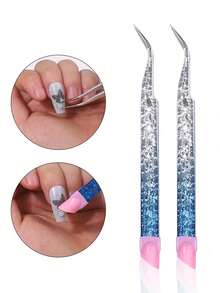 1pc Multifunctional Dual-Head Tweezers For Nail Art Sticker Picking With Silicone Pressing Rod For Nail Embossing - Multicolor - View 7