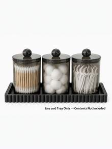 1/3/4-Piece Cotton Swab Storage Set – Bathroom Storage Organizer Featuring A Tray And Canisters For Cotton Pads, Swabs, And Balls; Lidded Plastic Jars Suitable For Storing Small Bathroom Items Like Dental Floss Picks. - Multicolor - View 12