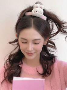 1PC Autumn/Winter Cute Plush Rabbit Hair Clip, Pink Fluffy Rabbit & Shark Hair Clip, Kawaii Cartoon Animal Strong Grip Hair Clip, Sweet Hair Accessory For Women And Girls Updo Hairstyles, Back To School Essential - Multicolor - View 4