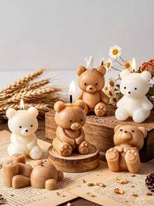 New Four-Piece Silicone Bear Candle Mold, Adorable 3D Design, Perfect For Handmade Scented Candles. High Temperature Resistant And Won't Deform, Easy To Demold Without Burrs. A Versatile Mold For Home DIY, Craft Projects, And Gift Candle Making. - White - View 6