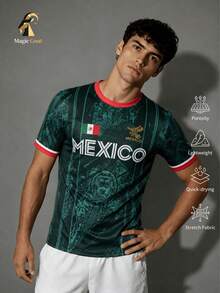 Men's Mexico Print Soccer Jersey, Moisture-Wicking Quick-Dry Lightweight Breathable Short Sleeve Football Shirt, Suitable For Training, Matches, Daily Wear, Great Gift - Green - View 8