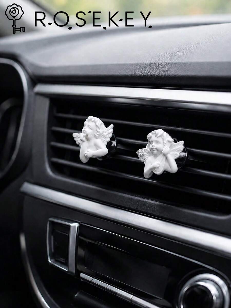 1pc Cute White Angel Car Air Vent Clip, Cute Angel Wings Car Interior Accessory, Exquisite Car Decoration Gift, Perfect For Women And Girls - A - View 1