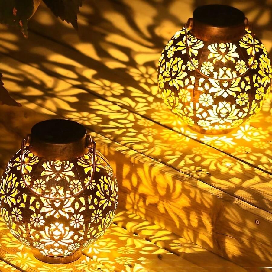 Antique Iron Peony Solar Hanging Lantern, Handy Exquisite Patterned Solar Portable Lamp,Cozy Glow For Garden Patio Balcony Camping Lawn Decor,Great For Christmas, Halloween Ghost Party,Delicate Decorative Light Gift For Birthday And Holiday Occasions - Solar Powered Iron Peony Lantern - View 1
