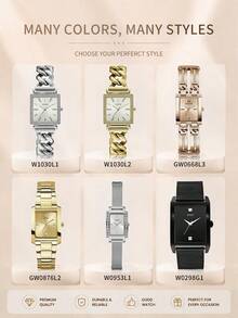 Guess Women's Warm Tone Double-Row Chain Strap Rectangular Radial Dial Shiny Bezel Vintage Glamour Analog Quartz Watch, Formal Occasion Night Out Party Gift - one-size - View 7