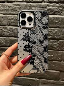 1件裝黑色圓點蕾絲簡約全包覆TPU防震手機殼，適用於Apple 18 17 16 15 14 13 12 11 Pro Max Air及系列 - 彩色 - 查看 2
