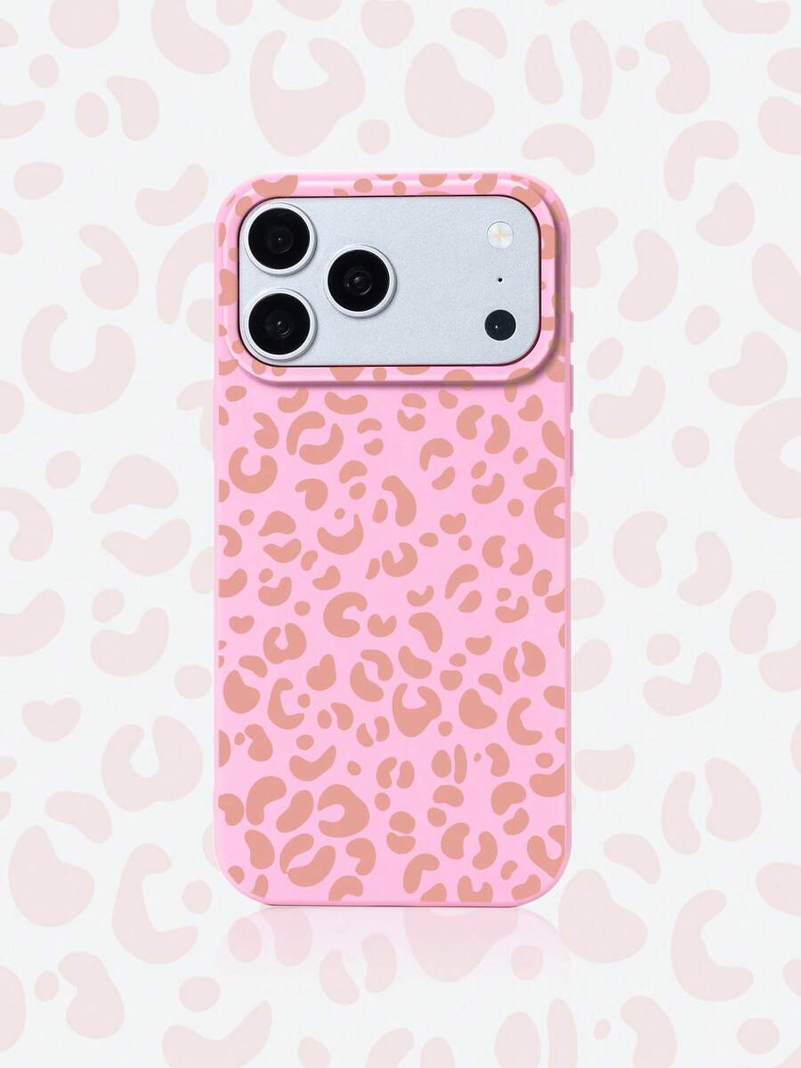 1pc Deep Pink Full Screen Leopard Print Phone Case, Anti-Drop Anti-Collision Personalized Protective Cover Compatible With Iphone 16 Pro Max/17/16/15/14/13/12/11/Air - Multicolor - View 1