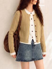 Women's Autumn/Winter Minimalist Casual Versatile 2 In 1 Knit Cardigan Sweater Jacket - Ginger - View 1