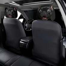 2pcs Funny Black French Bulldog Car Headrest Covers, Double-Sided Print Soft Stretchable Unisex Headrest Towels, Car Interior Decoration Universal Fit Headrest Protector - Black - View 3