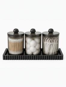 1/3/4-Piece Cotton Swab Storage Set – Plastic Canister With Lid (Suitable For Cotton Balls, Cotton Pads, And Swabs), Bamboo Bathroom Accessory, Bathroom Storage Jar With Lid - Multicolor - View 13