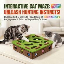 Multifunctional Felt Cat Treasure Hunt Puzzle Toy Box, Tool-Free No-Assembly Cat Maze Ball-Retrieval Play Tray, Detachable Top Cover For Quick Cleaning And No Cat Hair Trapping! Durable Scratch-Resistant Thickened Felt Material, Resistant To Cat Scratching And Biting With No Shedding, Smooth Rounded Edges With Hollow Paw Print Design For Enhanced Safety (Ball Color Random) - Multicolor - View 2