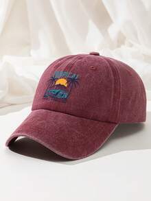 1pc Vintage Washed Baseball Cap For Men Women, Tropical Surf Printed Polyester Dad Hat, Distressed Retro Trucker Cap Outdoor Sun Beach Hat - A - View 14