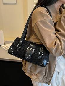 韓系小眾設計波士頓保齡球手提肩背包腋下包 多口袋大容量 - 黑色 - 查看 9