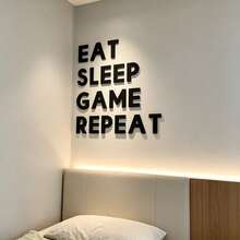 Custom 3D Letter Decor, Gamer Wall Art - Large "Eat Sleep Game Repeat" Wall Decoration - 3D Acrylic And Wood, Customizable Text, Black/White Color Options, Game Room Decor, Custom Handmade Acrylic Wood Corporate Logo Sign - Multicolor - View 6