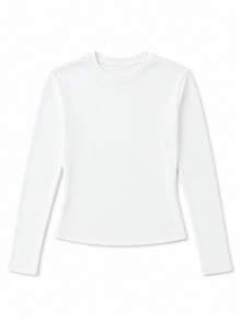 Basic Slim Fit Stretch T-Shirt For Women, Autumn Long Sleeve Round Neck Top, Suitable For Casual And Commute Wear - White - View 7